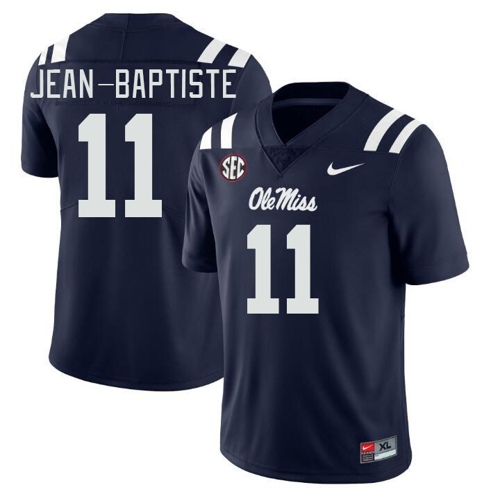 Men #11 Jeremiah Jean-Baptiste Ole Miss Rebels College Football Jerseys Stitched Sale-Navy